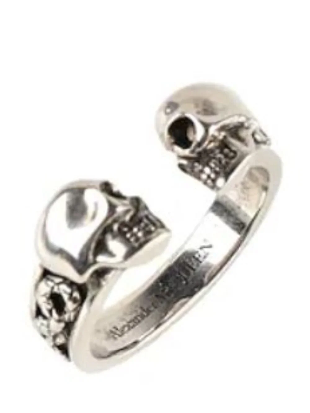 Alexander McQueen Double Skull Ring Silver Size IT 17
